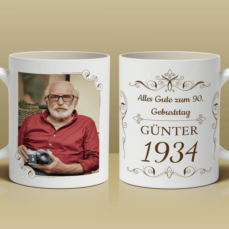 Zum 90. Geburtstag - 1x bedruckte Tasse, personalisiertes Geschenk für Opa - Adamell.de