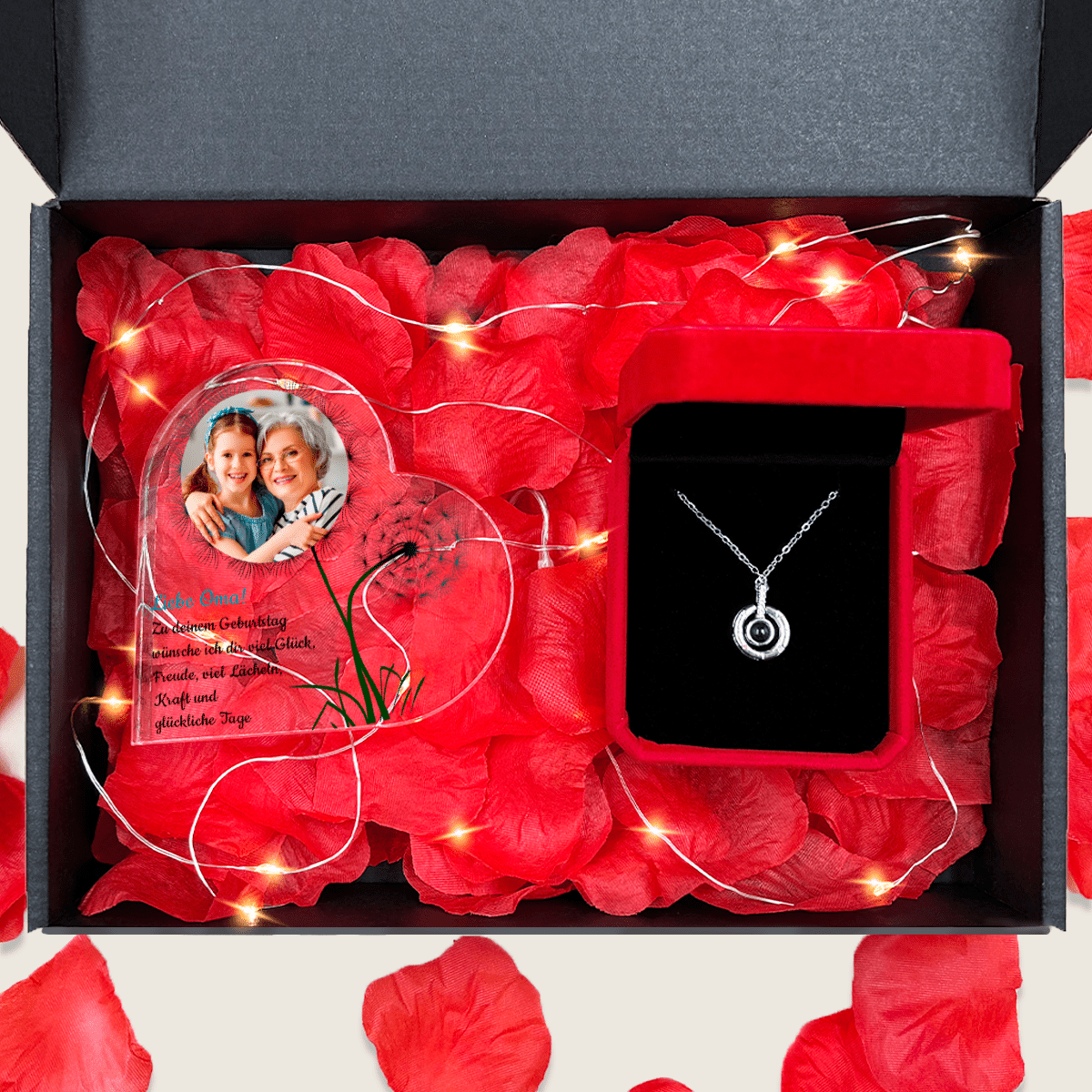 BOX Druck auf Glas Herz + Anhänger - Adamell.de