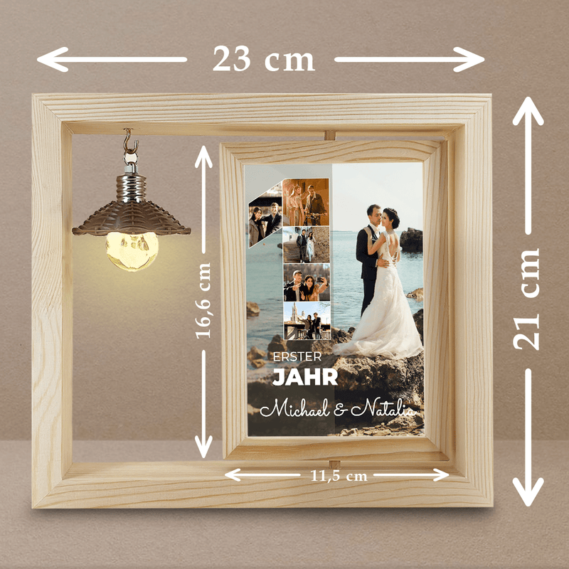 1 Jahrestag - Druck auf Glas in Holzrahmen + led, personalisiertes Geschenk für Paar - Adamell.de