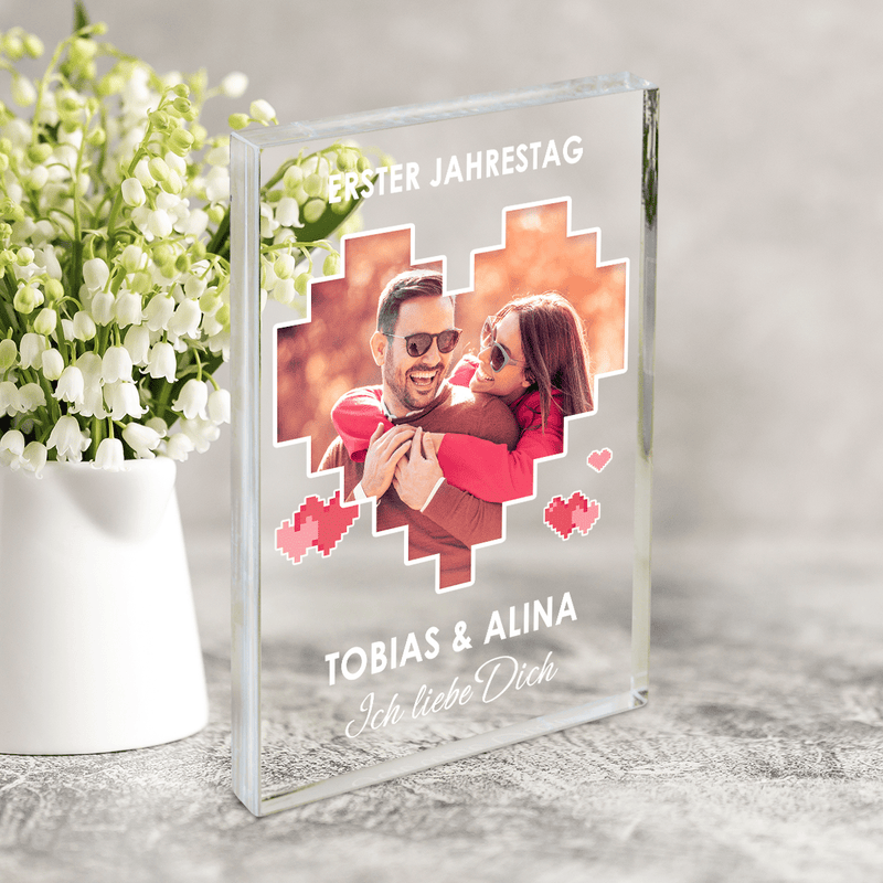 1 Jahrestag + Foto im Tetris-Stil - Druck auf Glas, personalisiertes Geschenk für Paar - Adamell.de