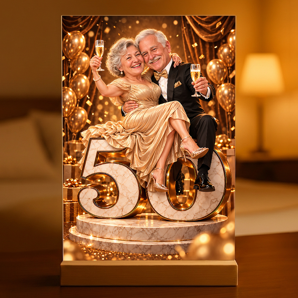 Geschenk zum Jahrestag für Paare – Porträt auf Acrylglas "Goldene Momente"
