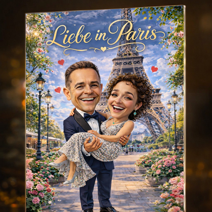 Liebe in Paris - Druck auf Glas, personalisiertes Geschenk für Paare