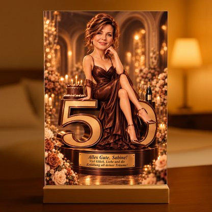 Geschenk zum Geburtstag für Sie – Porträt auf Acrylglas "Goldener Glanz"