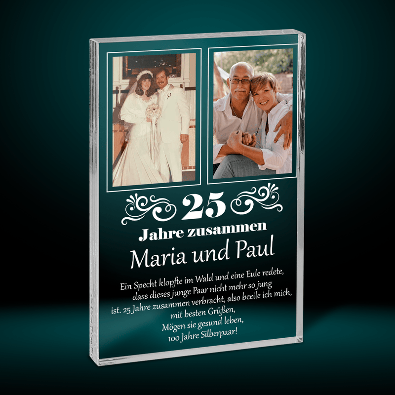 25 Jahre zusammen 2 Fotos - Druck auf Glas, personalisiertes Geschenk für Paar - Adamell.de