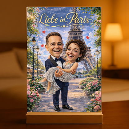 Liebe in Paris - Druck auf Glas, personalisiertes Geschenk für Paare