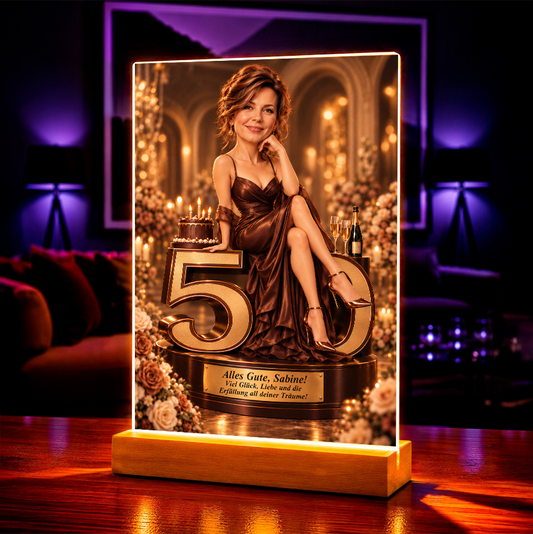 Geschenk zum Geburtstag für Sie – Porträt auf Acrylglas "Goldener Glanz"