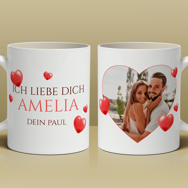 2x bedruckte Tasse ICH LIEBE DICH + Anhängerbox 3-in-1 - Geschenk-Box-Set, personalisiertes Geschenk für Paar - Adamell.de