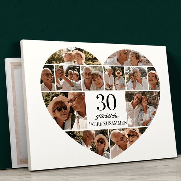 30 Jahre zusammen Herzcollage - Druck auf Leinwand, personalisiertes Geschenk für Paar - Adamell.de