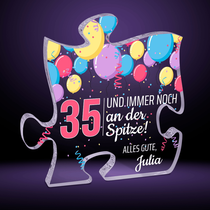 35 Jahre an der Spitze – Luftballons - Druck auf Glas - das Puzzle, personalisiertes Geschenk zum Geburtstag - Adamell.de