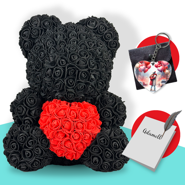 Rosenbär Schwarz mit Herz 40cm, Geschenk für frauen, freundin, mama, valentinstag, geburstag, weihnachtsgeschenke, muttertagsgeschen, Weltfrauentag