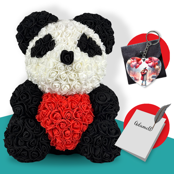 Rosenbär Panda mit Herz 40cm, Geschenk für frauen, freundin, mama, valentinstag, geburstag, weihnachtsgeschenke, muttertagsgeschen, Weltfrauentag