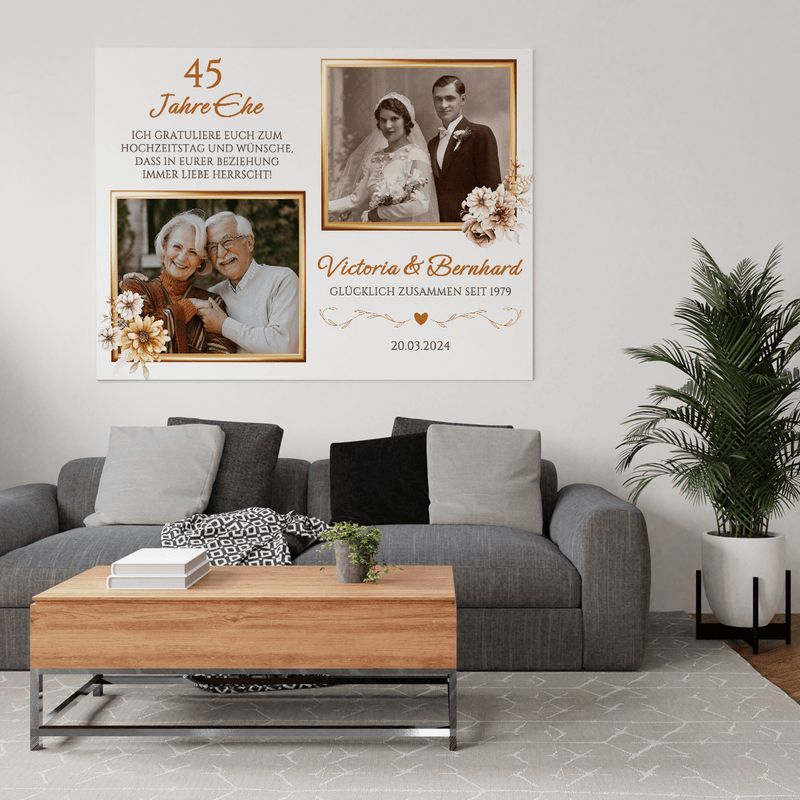 45 Jahre Ehe - Druck auf Leinwand, personalisiertes Geschenk für Paar - Adamell.de