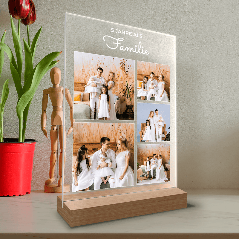 5 Jahre als Familie - Druck auf Glas, personalisiertes Geschenk für Paare - Adamell.de