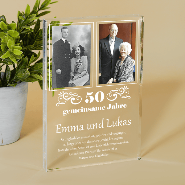 50 gemeinsame Jahre 2 Fotos - Druck auf Glas, personalisiertes Geschenk für Paar - Adamell.de
