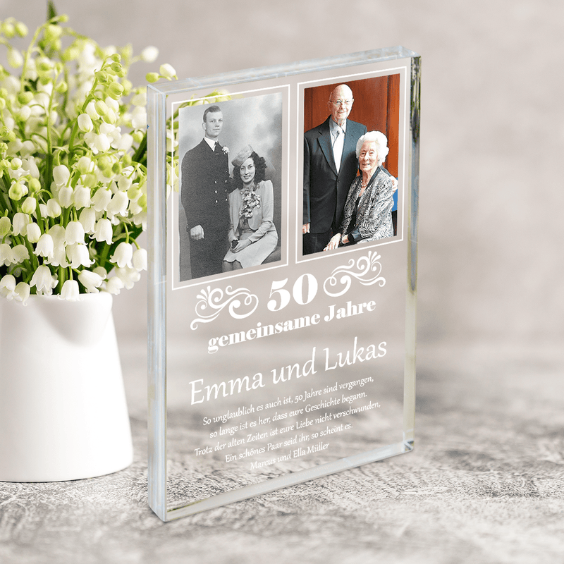 50 gemeinsame Jahre 2 Fotos - Druck auf Glas, personalisiertes Geschenk für Paar - Adamell.de