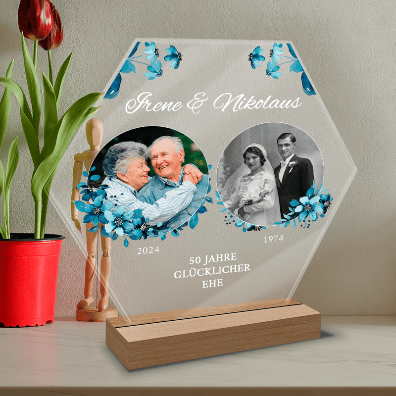 50 Jahre glückliche Ehe - Druck auf Glas, personalisiertes Geschenk für Paar - Adamell.de