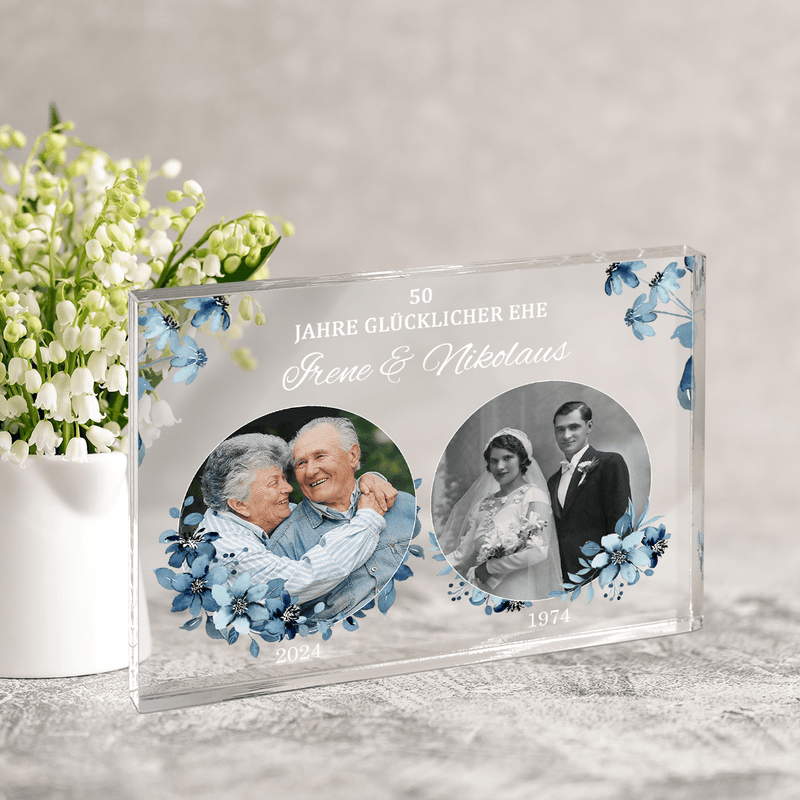 50 Jahre glücklicher Ehe - Druck auf Glas, personalisiertes Geschenk für Paar - Adamell.de