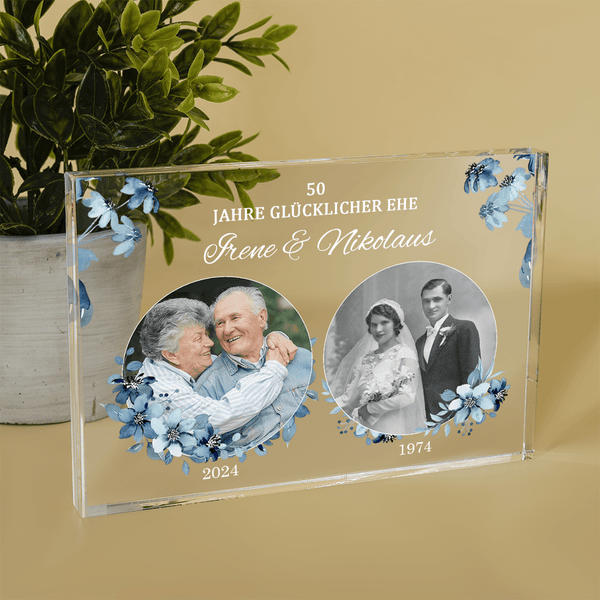 50 Jahre glücklicher Ehe - Druck auf Glas, personalisiertes Geschenk für Paar - Adamell.de
