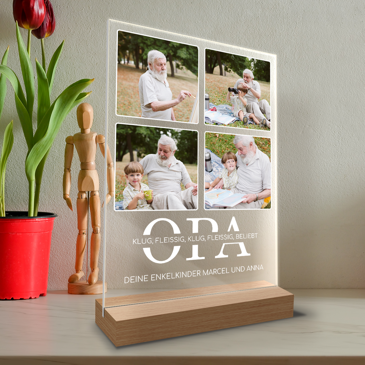 Tasse + Tee + Druck auf Glas LIEBER GROSSVATER - Geschenkset Box 3 in 1, personalisiertes Geschenk für Opa