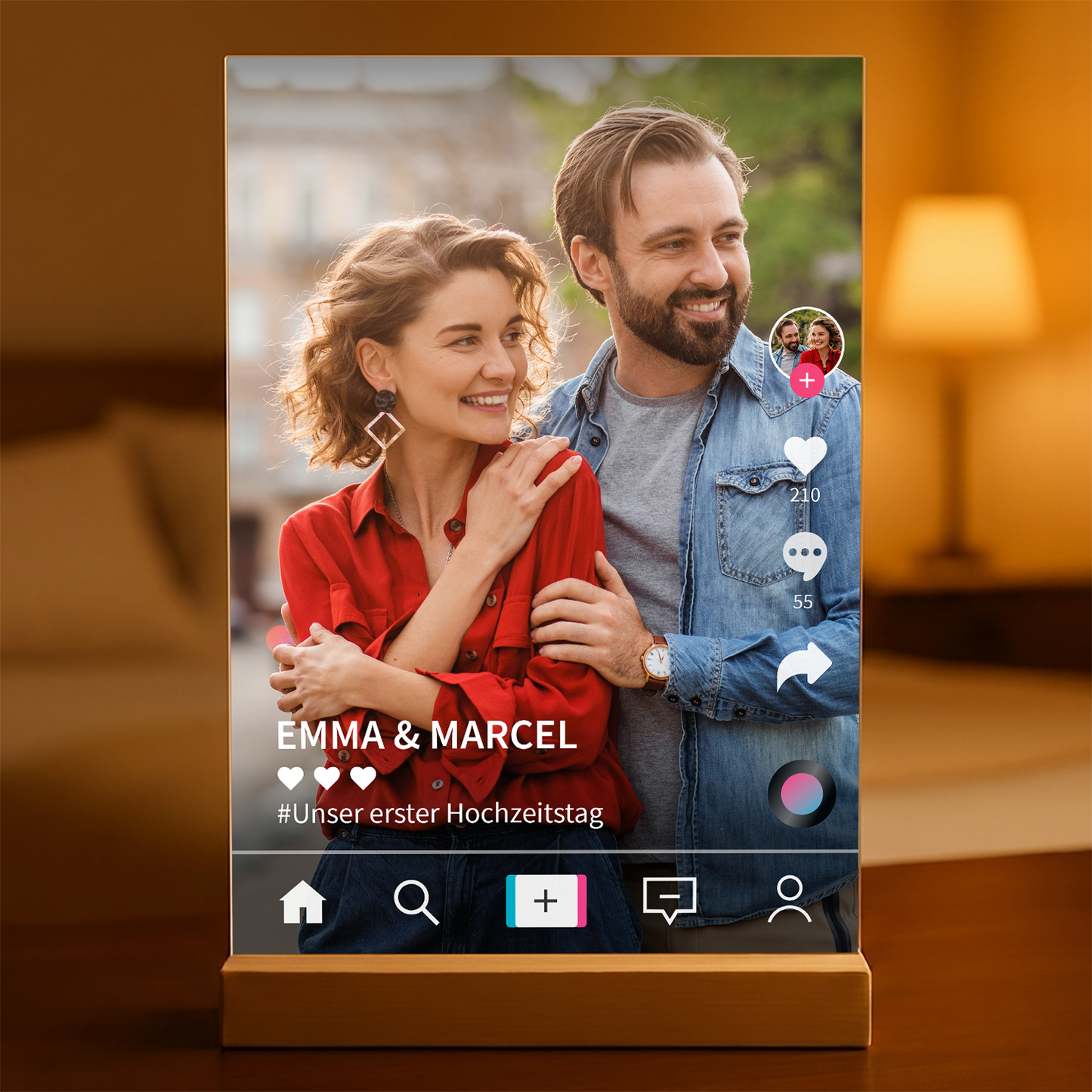 Foto des Paares tik tok - Druck auf Glas, personalisiertes Geschenk für Paar