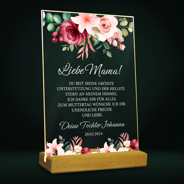 Wünsche zum Muttertag - Druck auf Glas, personalisiertes Geschenk für Mama