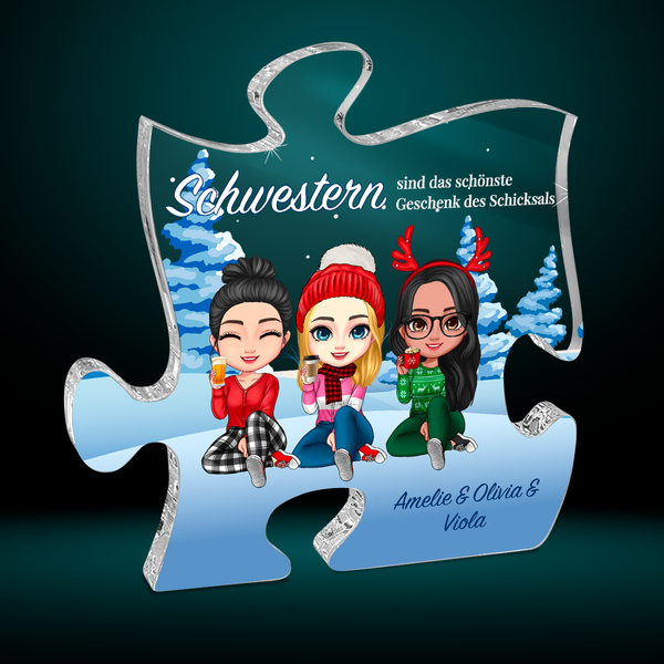 Schwestern Weihnachten Clipart - Puzzle, personalisiertes Geschenk für Schwester