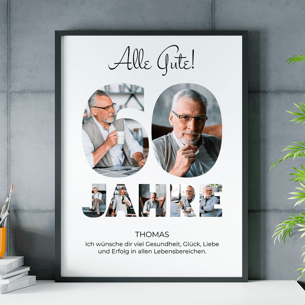 Alles Gute zum 60. Geburtstag - Poster, personalisiertes Geschenk für Mann - Adamell.de