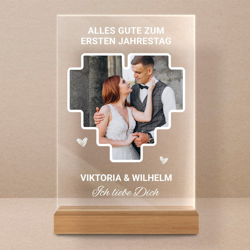 Alles Gute zum ersten Jahrestag - Druck auf Glas, personalisiertes Geschenk für Paar - Adamell.de