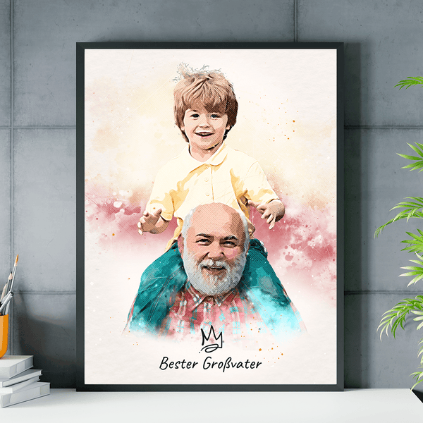 Aquarell Porträt eines Opa's - Poster, personalisiertes Geschenk für Opa - Adamell.de