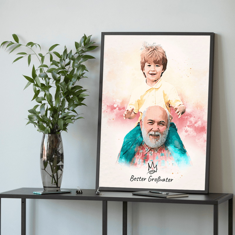 Aquarell Porträt eines Opa's - Poster, personalisiertes Geschenk für Opa - Adamell.de