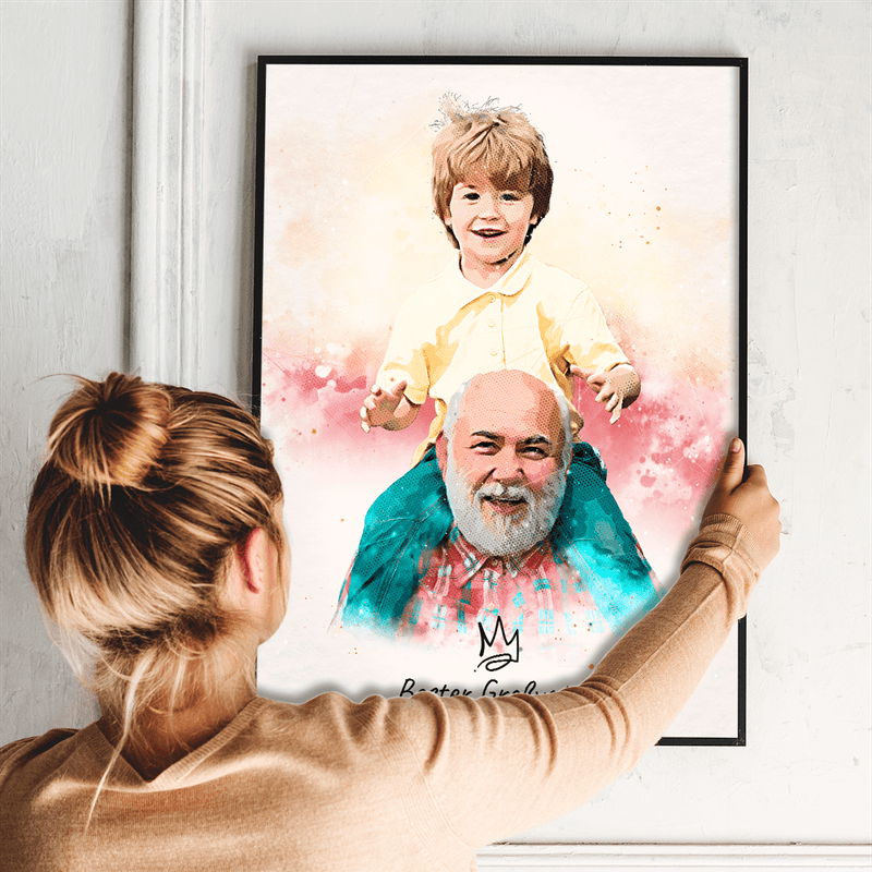 Aquarell Porträt eines Opa's - Poster, personalisiertes Geschenk für Opa - Adamell.de