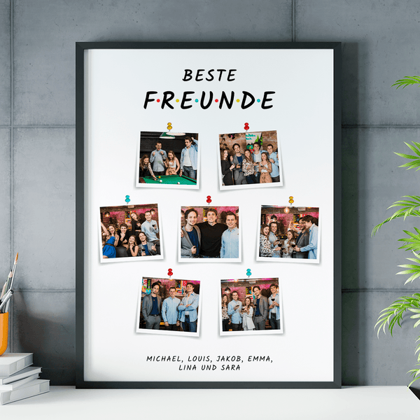 Aufschrift Beste Freunde + Fotos - Poster, personalisiertes Geschenk für Freund - Adamell.de