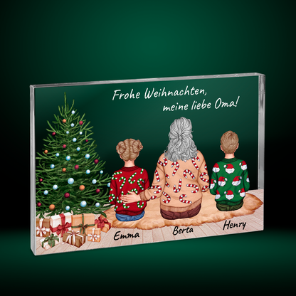Oma und Enkel an Weihnachten - Druck auf Glas, personalisiertes Geschenk für Oma