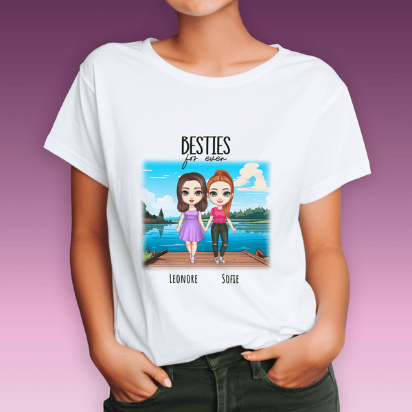 Bedrucktes Damen - T-Shirt BESTIES FOR EVER - personalisiertes Geschenk für Schwester - Adamell.de