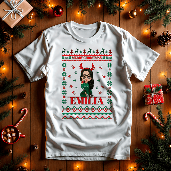 Bedrucktes Damen T-Shirt CLIPART MERRY CHRISTMAS - personalisiertes Geschenk für Frau - Adamell.de