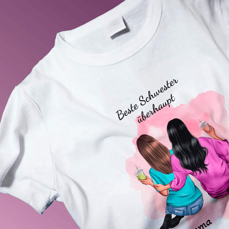 Bedrucktes Damen - T - Shirt DIE BESTE SCHWESTER FÜR IMMER - personalisiertes Geschenk für Schwester - Adamell.de