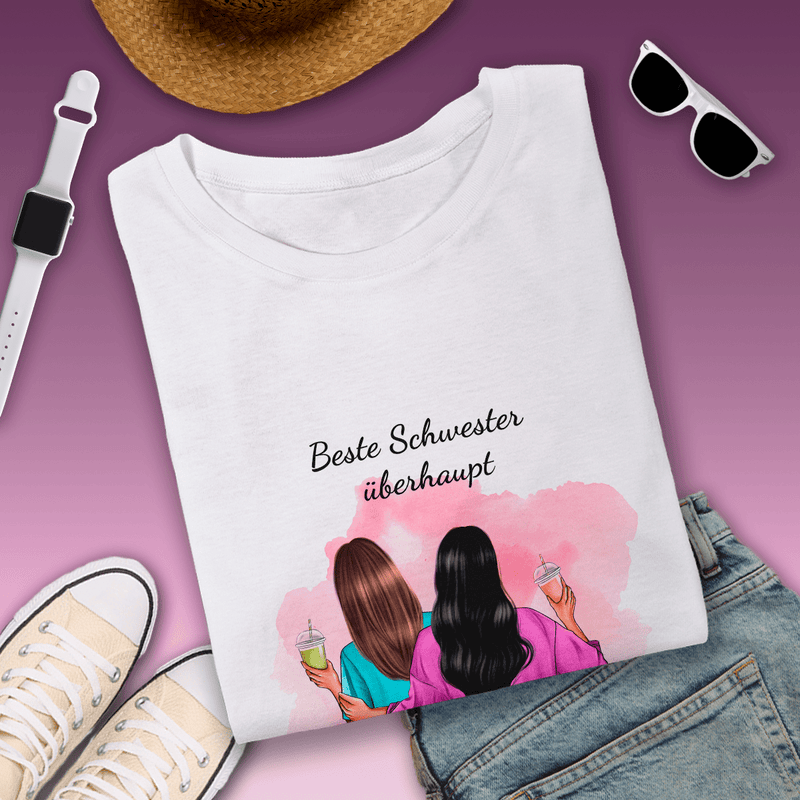 Bedrucktes Damen - T - Shirt DIE BESTE SCHWESTER FÜR IMMER - personalisiertes Geschenk für Schwester - Adamell.de