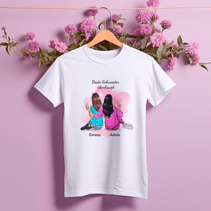 Bedrucktes Damen - T - Shirt DIE BESTE SCHWESTER FÜR IMMER - personalisiertes Geschenk für Schwester - Adamell.de