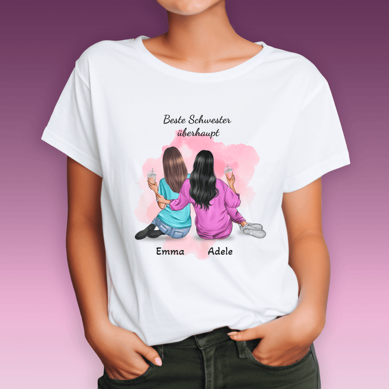 Bedrucktes Damen - T - Shirt DIE BESTE SCHWESTER FÜR IMMER - personalisiertes Geschenk für Schwester - Adamell.de