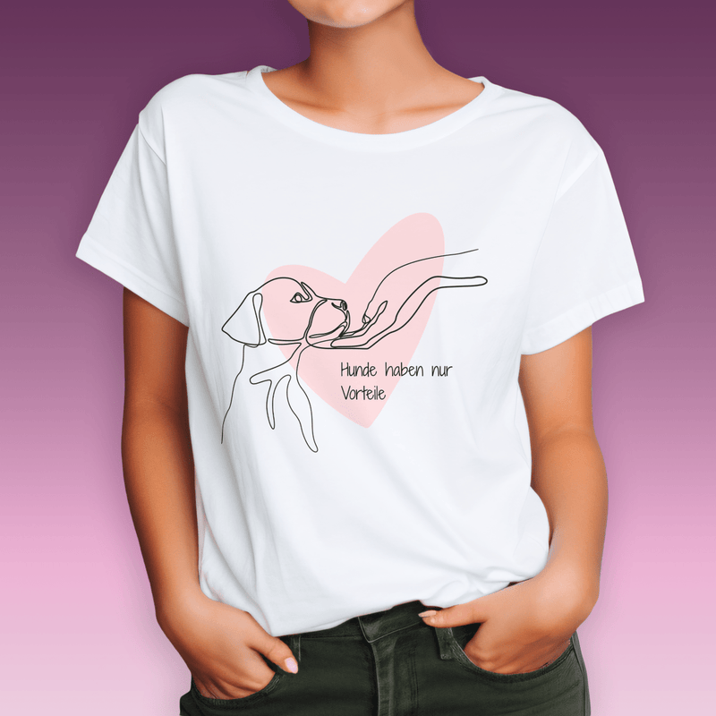 Bedrucktes Damen - T - Shirt HUNDE UND IHRE VORTEILE - personalisiertes Geschenk für Hundebesitzer - Adamell.de