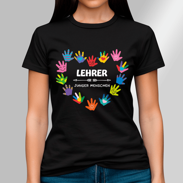 Bedrucktes Damen T - Shirt LEHRER JUNGER MENSCHEN - personalisiertes Geschenk für Lehrerin - Adamell.de