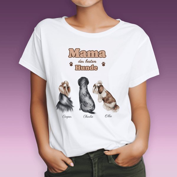 Bedrucktes Damen - T-Shirt MAMA DER SPITZENHUNDE - personalisiertes Geschenk für Hundebesitzer - Adamell.de