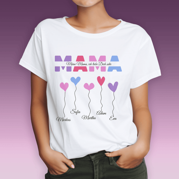 Bedrucktes Damen - T - Shirt MEINE MAMA - personalisiertes Geschenk für Mama - Adamell.de