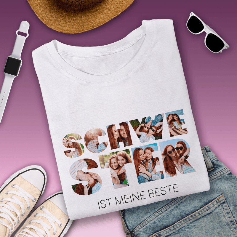 Bedrucktes Damen - T - Shirt SCHWESTER - personalisiertes Geschenk für Schwester - Adamell.de