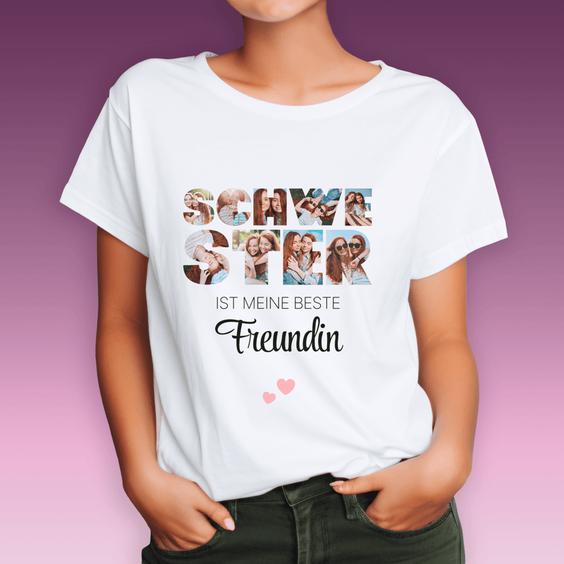 Bedrucktes Damen - T - Shirt SCHWESTER - personalisiertes Geschenk für Schwester - Adamell.de