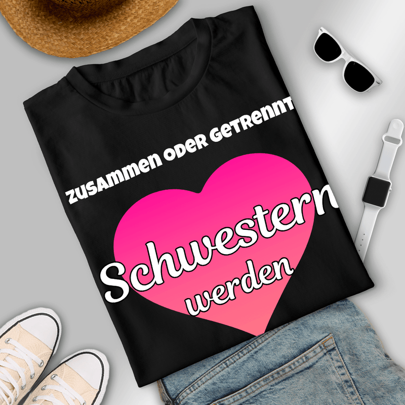 Bedrucktes Damen - T - Shirt SCHWESTERN IMMER - personalisiertes Geschenk für Schwester - Adamell.de