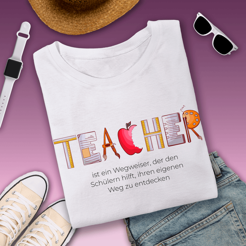 Bedrucktes Damen - T - Shirt TEACHER - personalisiertes Geschenk für Lehrer - Adamell.de