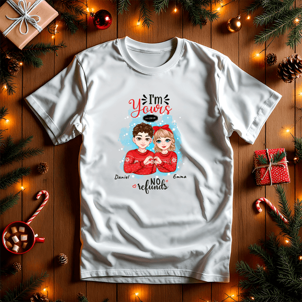 Bedrucktes Damen T-Shirt WINTERPAAR CLIPART - personalisiertes Geschenk für Ehefrau - Adamell.de