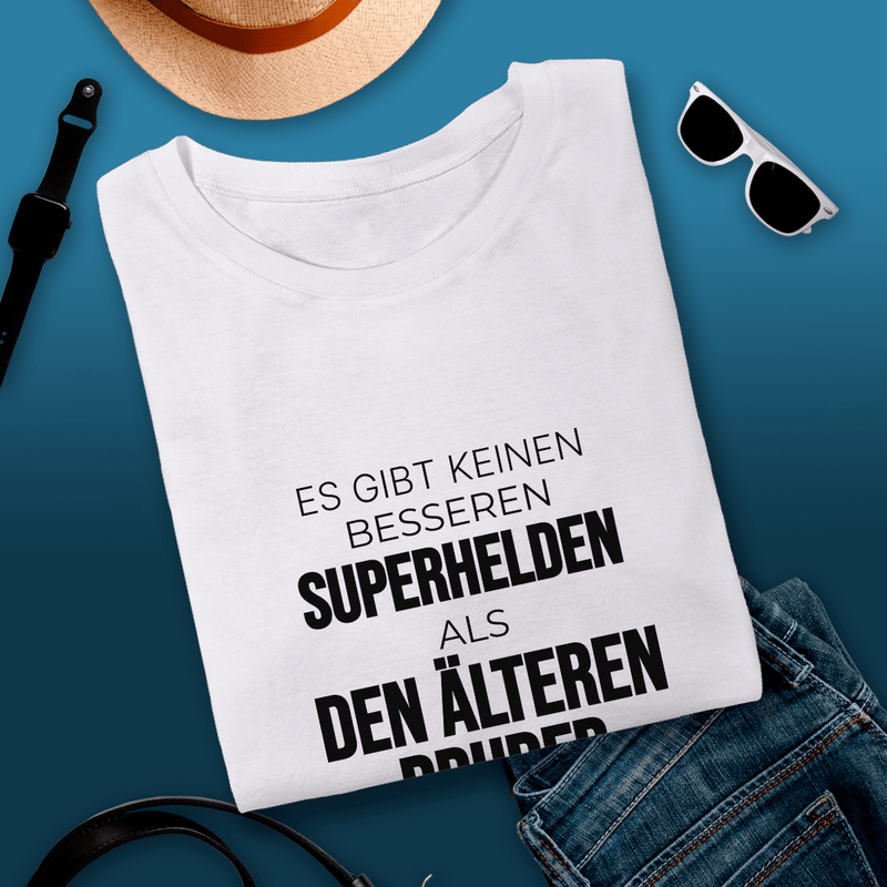 Bedrucktes Herren T - Shirt BRUDER - SUPERHELD - personalisiertes Geschenk für Bruder - Adamell.de