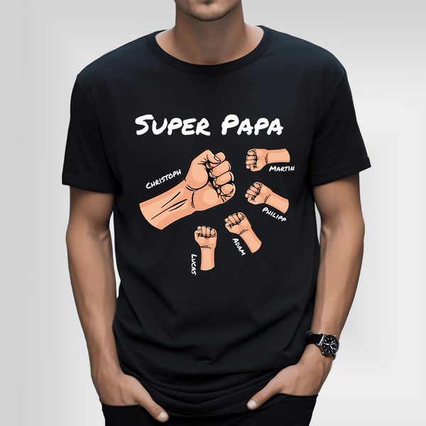 Bedrucktes Herren T - Shirt SUPER PAPA - personalisiertes Geschenk für Papa - Adamell.de